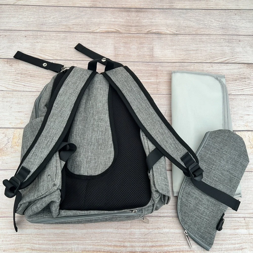 Large Diaper Bag Backpack 3 in 1 Expandable Baby Changing Station Travel Gray